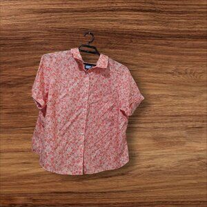 Lands End Womens 2X Floral Button-Up Shirt Multi-Color No Iron Short Sleeve Top